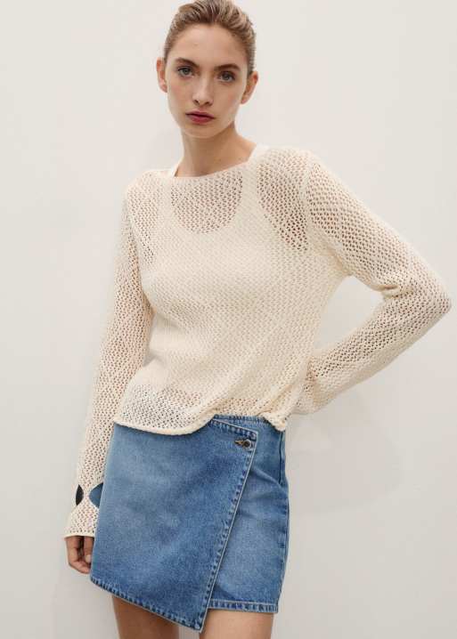 Mango - Jupe-short avec bouton sur le côté - Bleu moyen