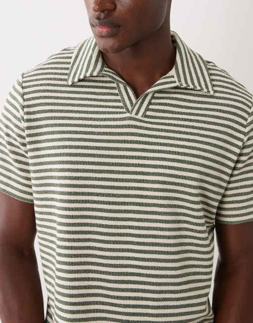 Mango – Kakifärgad, stickad t-shirt med platt krage och randig design, 5 av 5