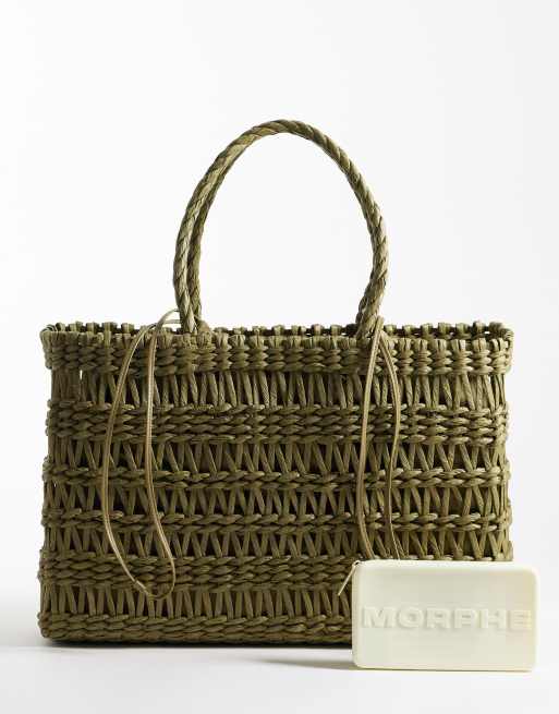 Mango - Kakigrøn vævet tote-taske, 2 af 4