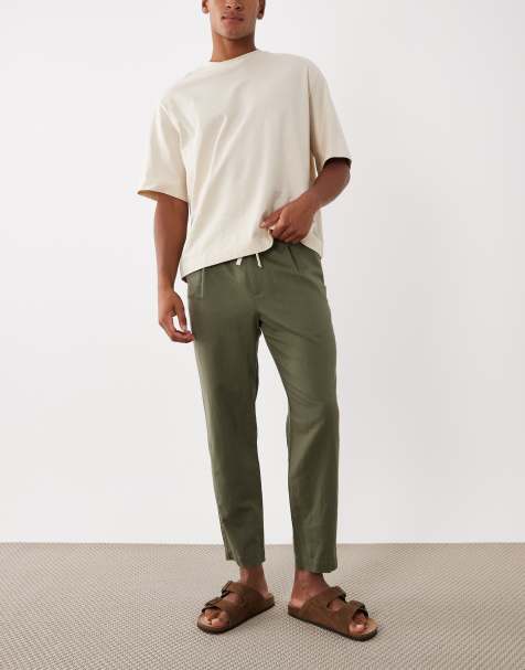 Mango - Kakigrønne bukser i lige pasform i 100% hør - view 1