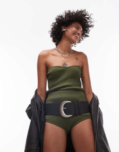 Mango - Kakigrønne shorts i ribstrik - Del af sæt - view 1