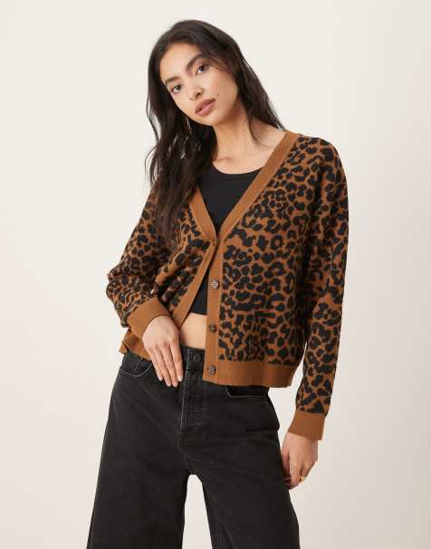Mango v neck cardigan in leopard print