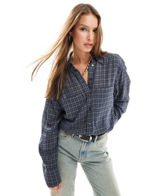 Mango – Karierte Oversize-Hemdbluse in Blau
