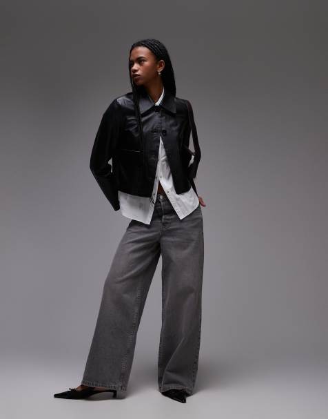 Mango – Kastige Lederjacke in Schwarz - view 1