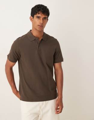 Mango - Katoenen poloshirt met korte mouwen in bruin - view 1