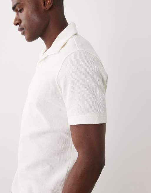 Mango - Katoenrijk gebreid T-shirt met reverskraag en textuur in wit, 4 van 5