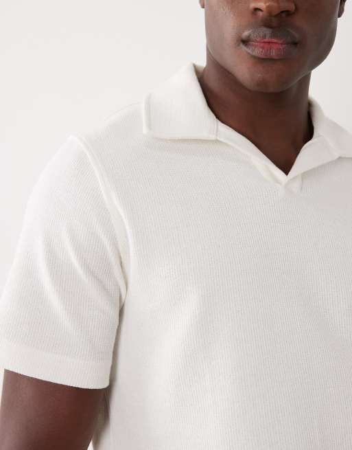 Mango - Katoenrijk gebreid T-shirt met reverskraag en textuur in wit, 5 van 5