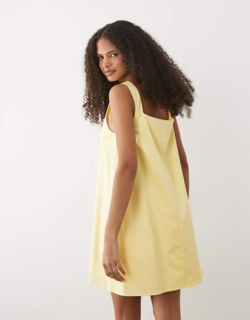 Mango - Katoenrijke mini jurk met lage ronde hals in botergeel, 4 van 4
