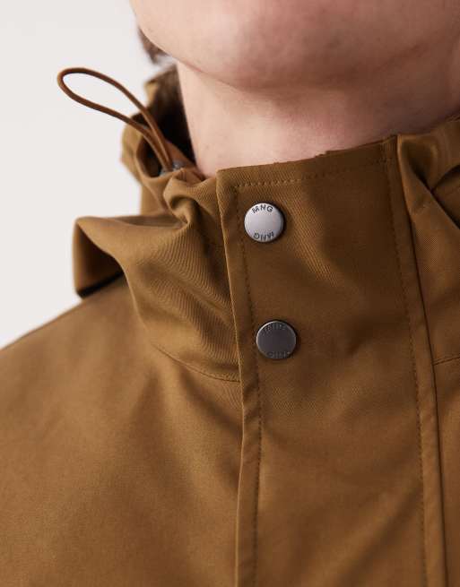 Mango - Katoenrijke parka met rits en capuchon in lichtbruin, 5 van 5