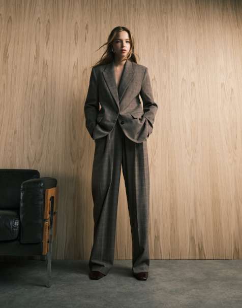 Mango - Katy - Elegante ruimvallende broek met ruiten in bruin, deel van co-ord set - view 1