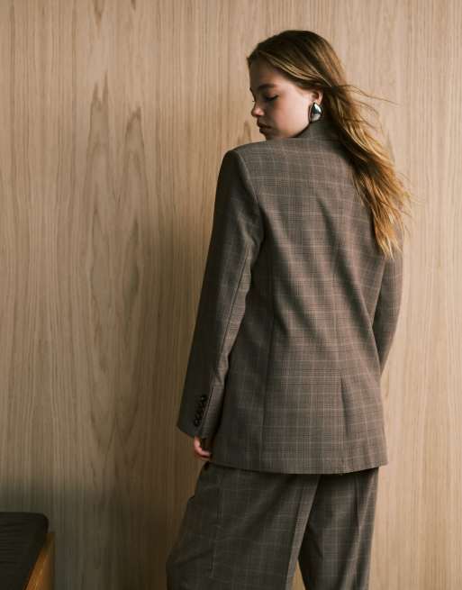 Mango Katy relaxed tailored blazer in brown plaid - part of a set, 4 of 4