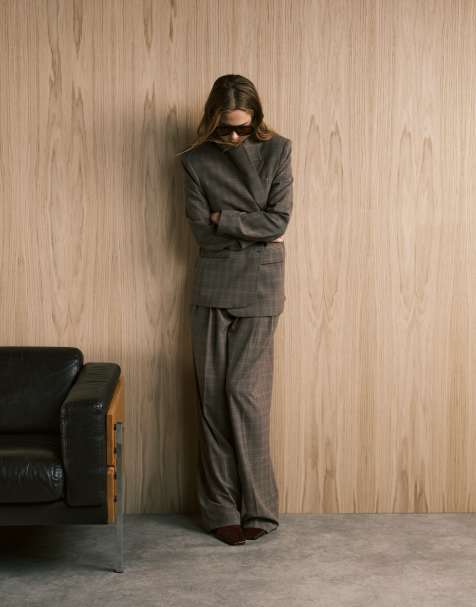 Mango Katy relaxed tailored blazer & pants set in brown check - view 1