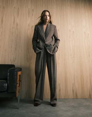 Mango Mango Katy relaxed tailored trouser co-ord in brown check