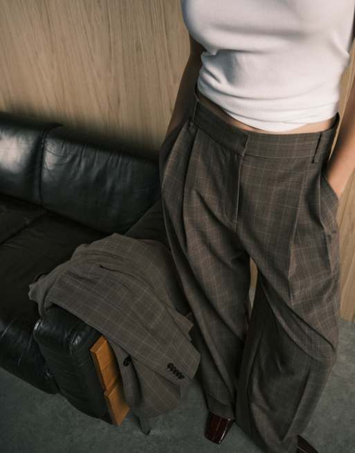 Mango Katy relaxed tailored trouser co-ord in brown check, 4 of 5