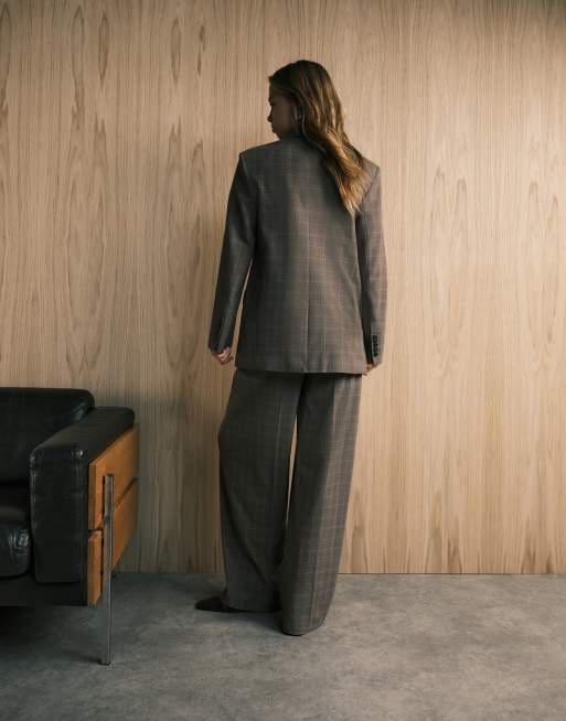 Mango Katy relaxed tailored trouser co-ord in brown check, 5 of 5