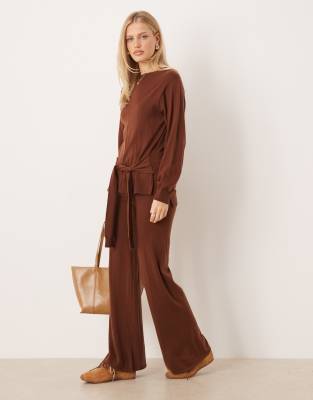 Mango - Kendrik - Strickhose in Dunkelbraun, Kombiteil-Brown