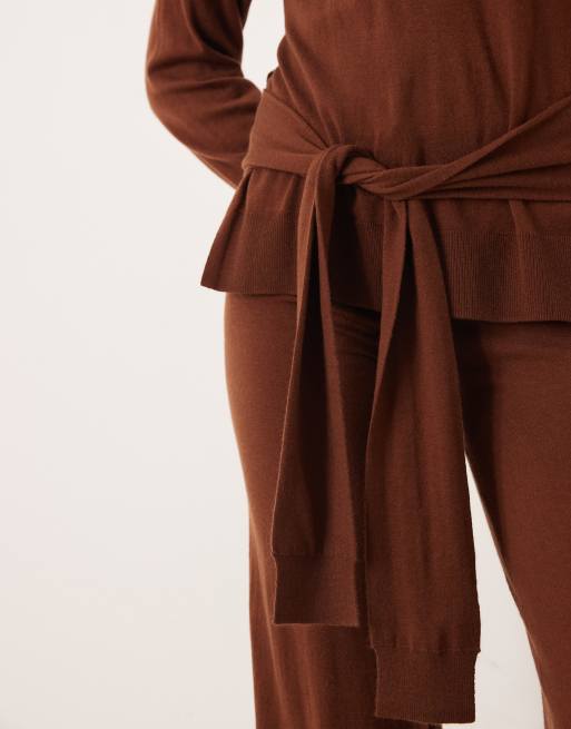 Mango - Kendrik - Trui met gestrikte taille in donkerbruin, deel van co-ord set, 3 van 4