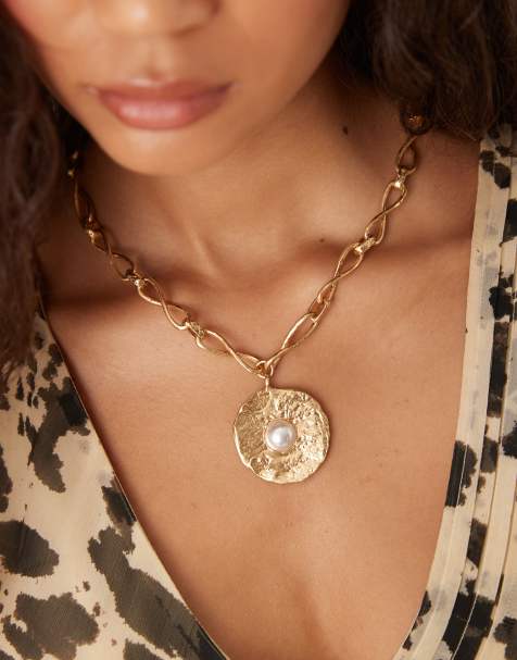 Mango - Ketting met hangertje met pareldetail in goud - view 1