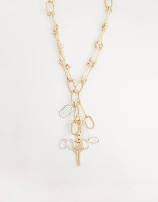 Mango key charm chain necklace in gold tone