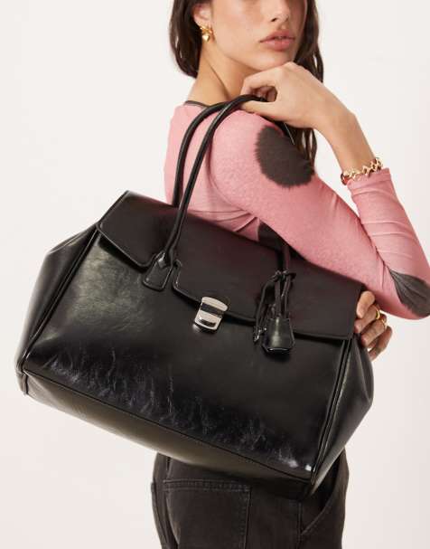 Mango key charm large city bag in black - view 1
