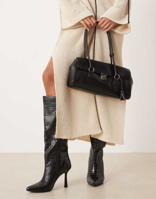 Mango key charm shoulder bag in black