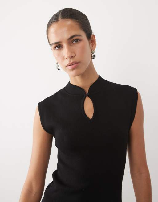 Mango keyhole sleeveless top in black , 3 of 4