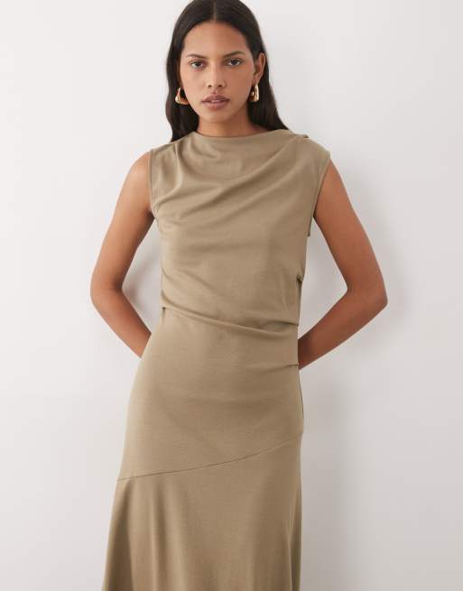 Mango - Khaki ærmeløs maxikjole med bådudskæring, 2 af 4