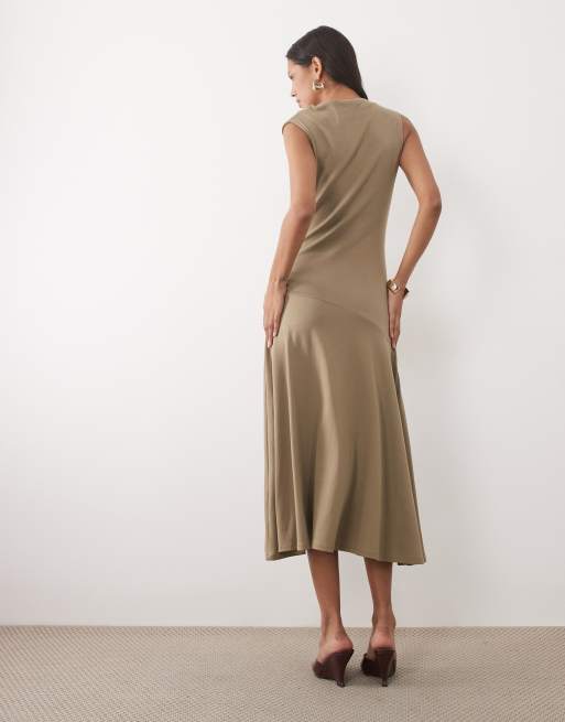 Mango - Khaki ærmeløs maxikjole med bådudskæring, 4 af 4