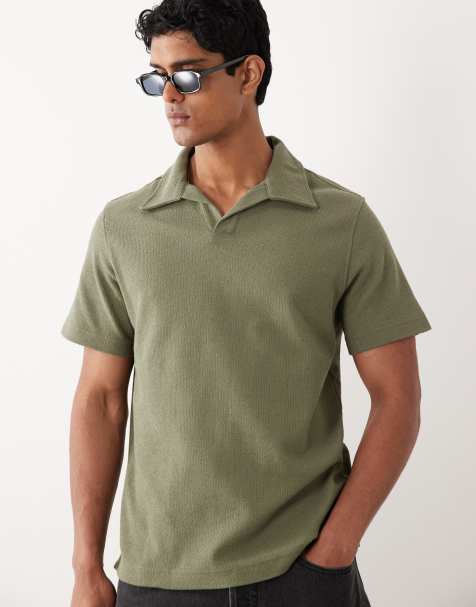 Mango - Khaki T-shirt med reverskrave og tekstur i bomuldsrigt strik - view 1