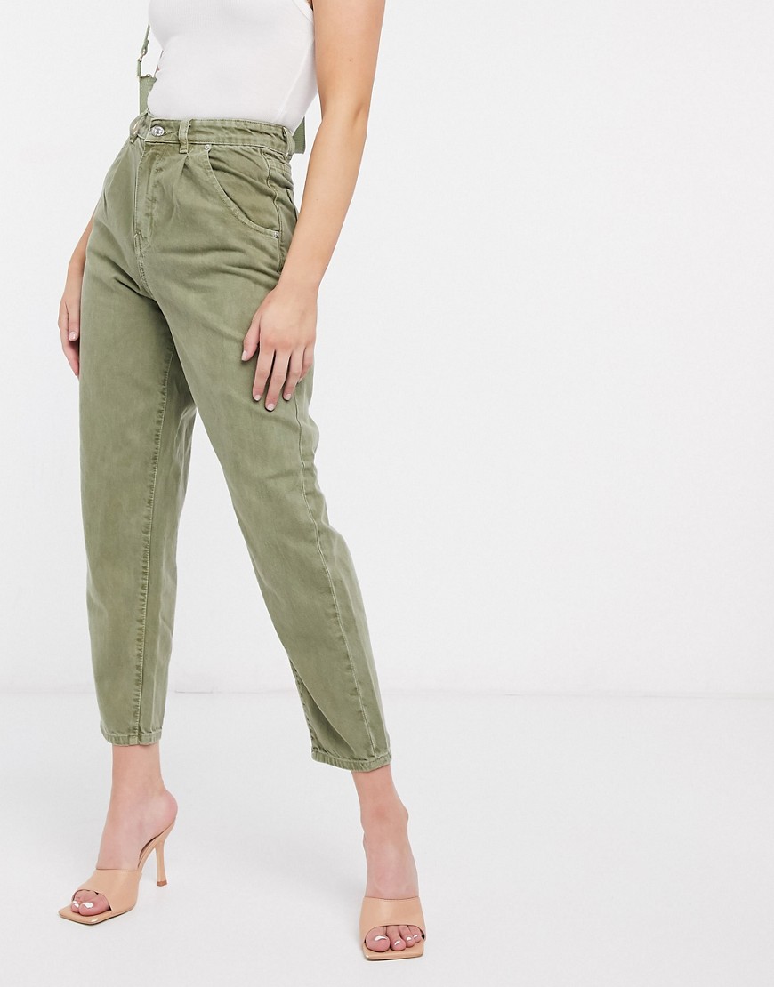 Mango – Khakifärgade slouchy jeans med veck-Grön