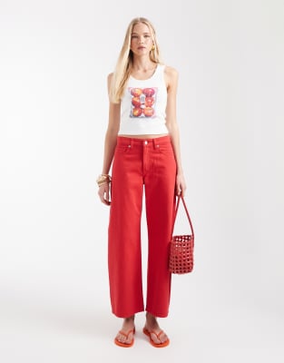 Mango Kika 100% Cotton Straight Jeans In Red