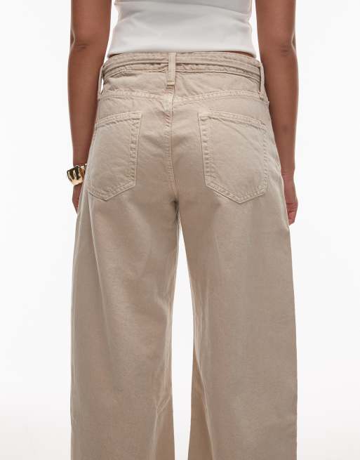 Mango – Kika – Ballon-Jeans in Beige mit mittelhohem Bund und Bindegürtel, 5 von 5