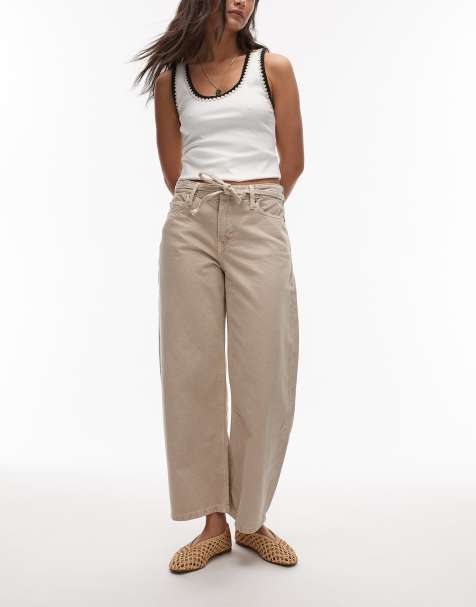 Mango - Kika - Jean bouffant à taille mi-haute avec ceinture nouée - Beige - view 1