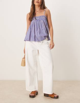 Mango - Kika - Jean bouffant à taille mi-haute avec ceinture nouée - Blanc