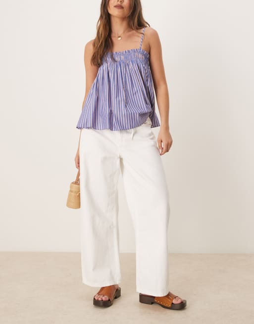 Mango - Kika - Jeans met ballonpasvorm, halfhoge taille en strikceintuur in wit