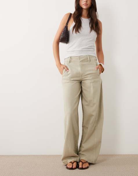 Mango Kiko 100% cotton barrel leg jeans in light khaki green - view 1