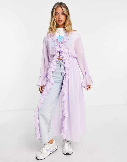 Mango – Kimono mit Rüschendetail in Flieder