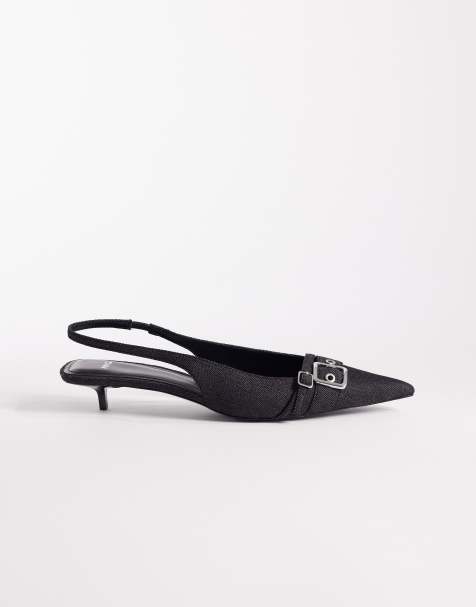 Mango kitten court heel with buckle detail in denim wash - view 1