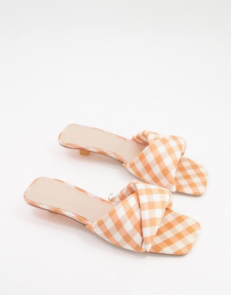 Mango kitten heel gingham mule in orange - view 1
