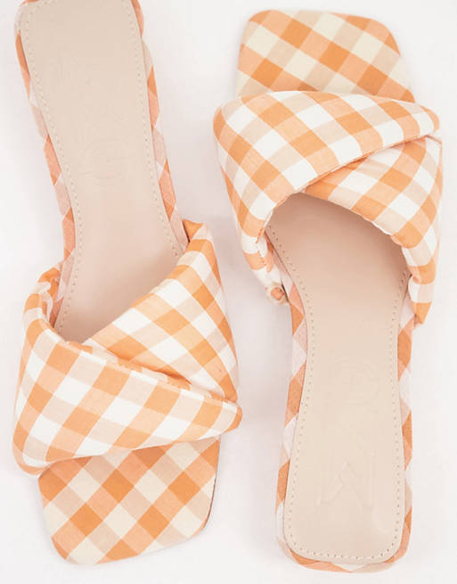 Shoes Heels/Mango kitten heel gingham mule in orange 