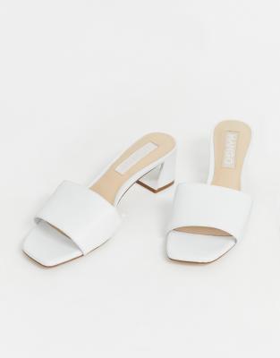 white mid heel mules