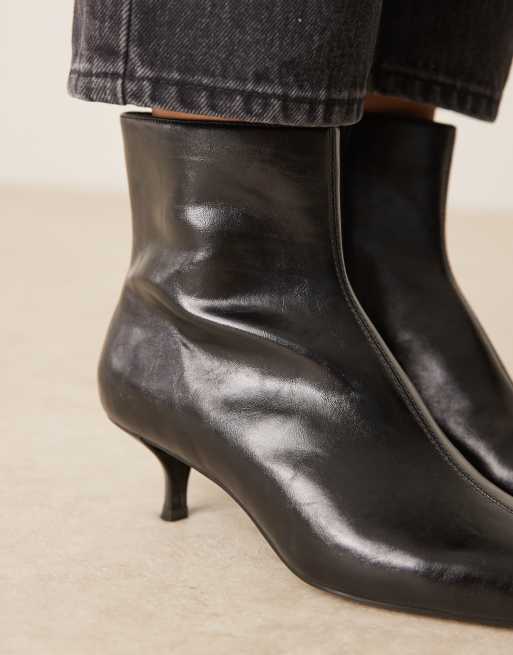 Mango kitten heel pointed ankle boots in black, 4 of 4