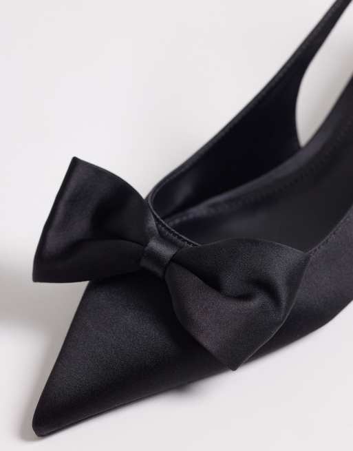Mango kitten heel pumps with bow detailing in black, 2 of 4
