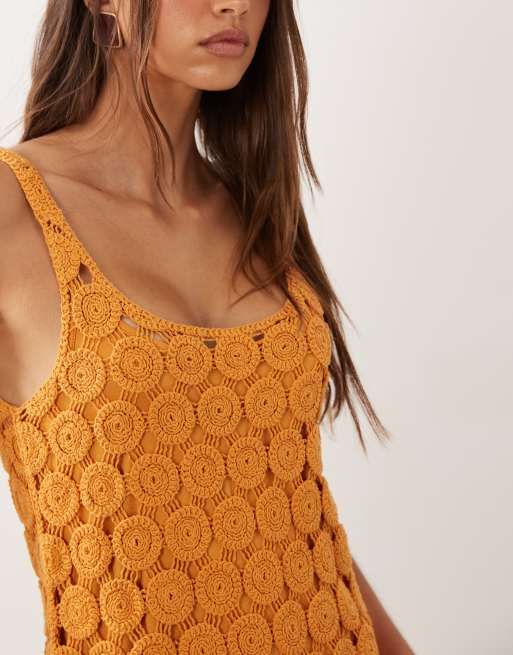 Mango – Klarorange, virkad miniklänning i tyg med hög andel bomull, 3 av 4