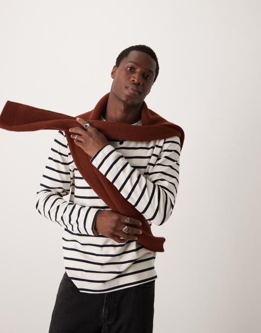 Mango - Klassiek gestreept T-shirt met lange mouwen in wit