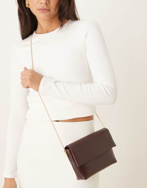 Mango - Klassieke crossbody tas met gouden ketting in chocoladebruin - view 1