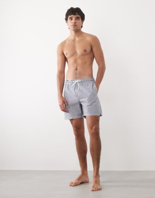 Mango - Klassieke gestreepte seersucker short in blauw, 2 van 5