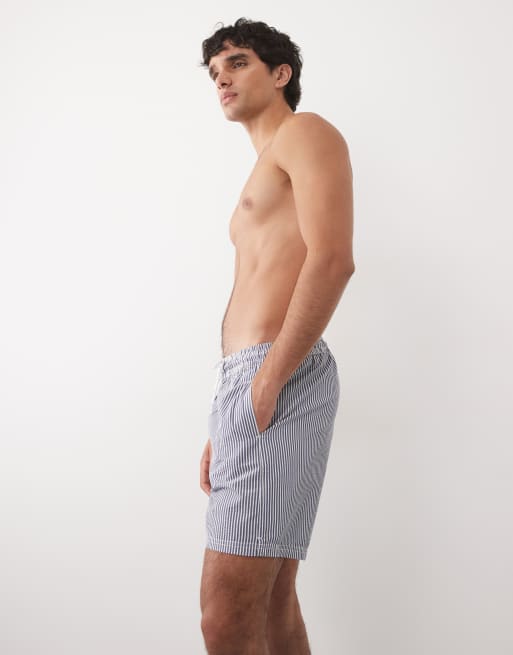 Mango - Klassieke gestreepte seersucker short in blauw, 3 van 5