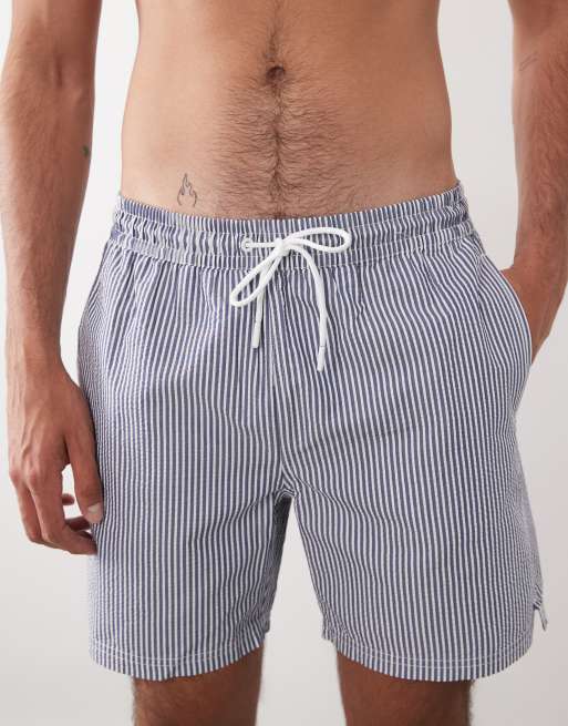 Mango - Klassieke gestreepte seersucker short in blauw, 4 van 5