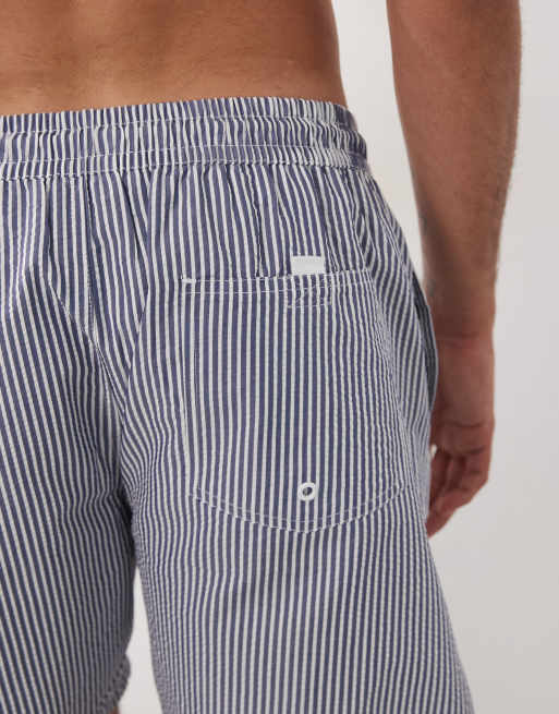 Mango - Klassieke gestreepte seersucker short in blauw, 5 van 5